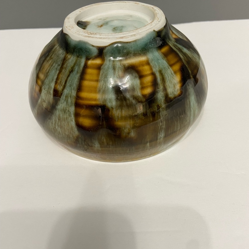 Vintage MCM HULL POTTERY 1950-60s Hand Thrown Drip Glaze Green Brown Stoneware - Picture 8 of 14